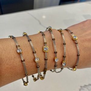 Stackable bracelets (6 ) light weight, flexible 24k plate Seasonal whispers nyc